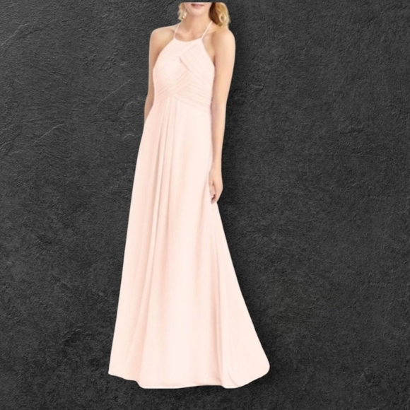 Levkoff pale Blush pink Strappy bodice chiffon halter neck flowy long gown sz 8 - Picture 1 of 14
